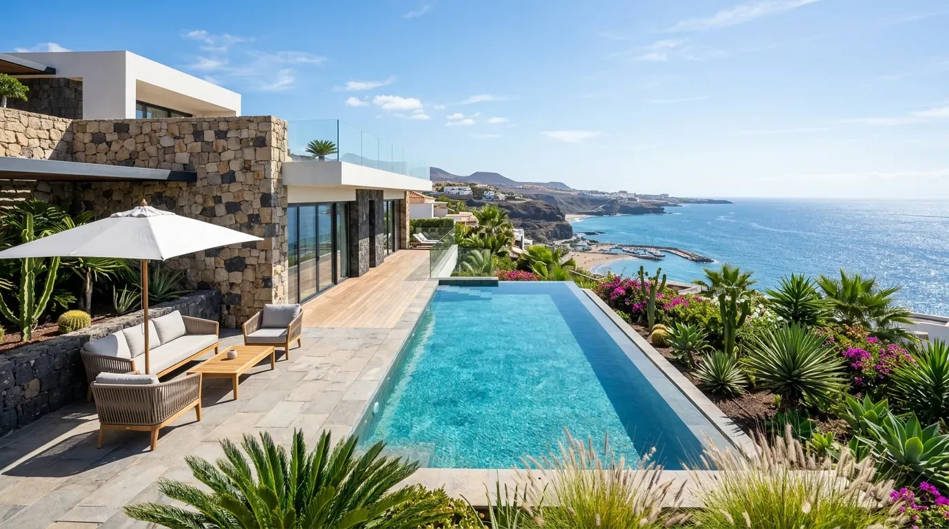 Visualización arquitectónica de bungalows en venta en San Agustín, sur de Gran Canaria