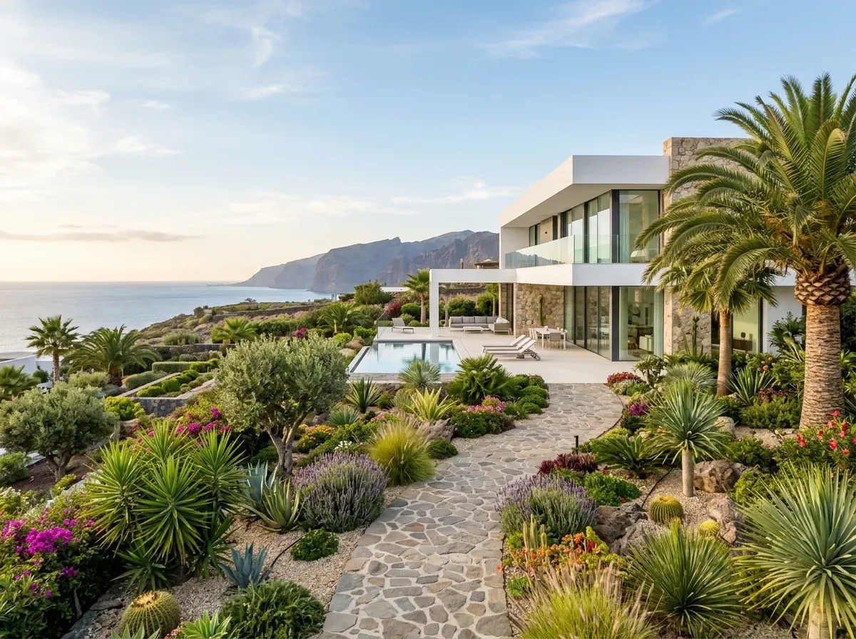 Visualización arquitectónica de una vivienda con jardín en Maspalomas