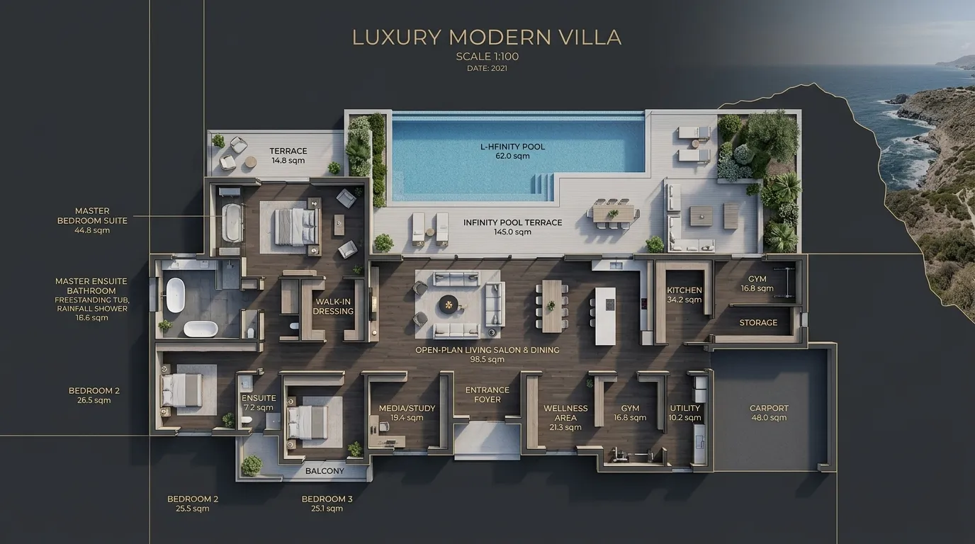 Plano Villa de Lujo con Vistas al Mar en Mogán