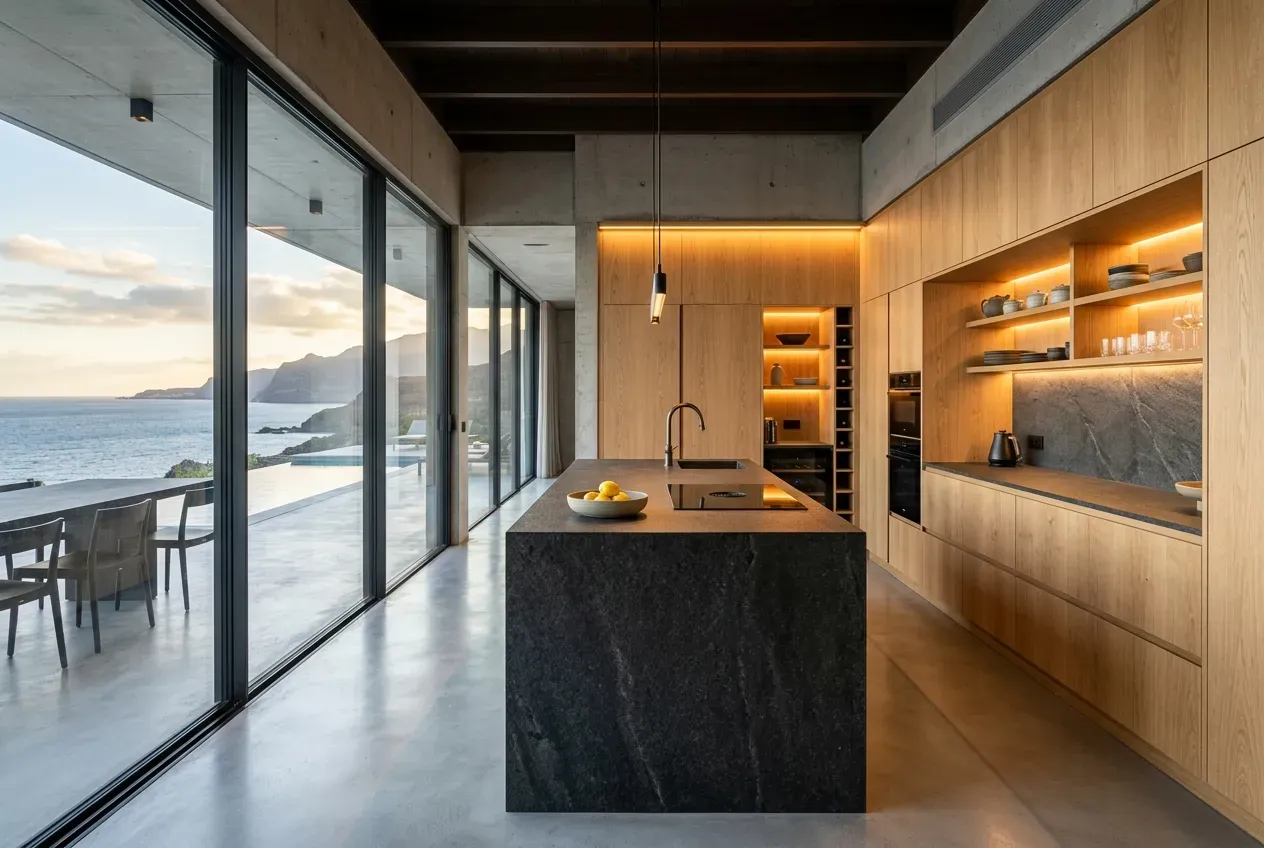 Visualización arquitectónica de la cocina de una casa en Telde, Gran Canaria