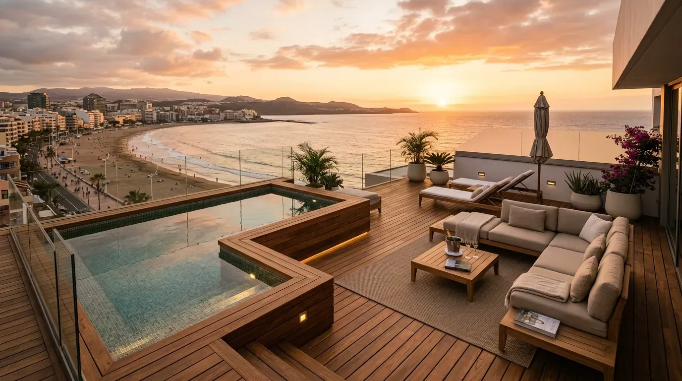 Visualización arquitectónica de una terraza en Las Canteras, Las Palmas de Gran Canaria