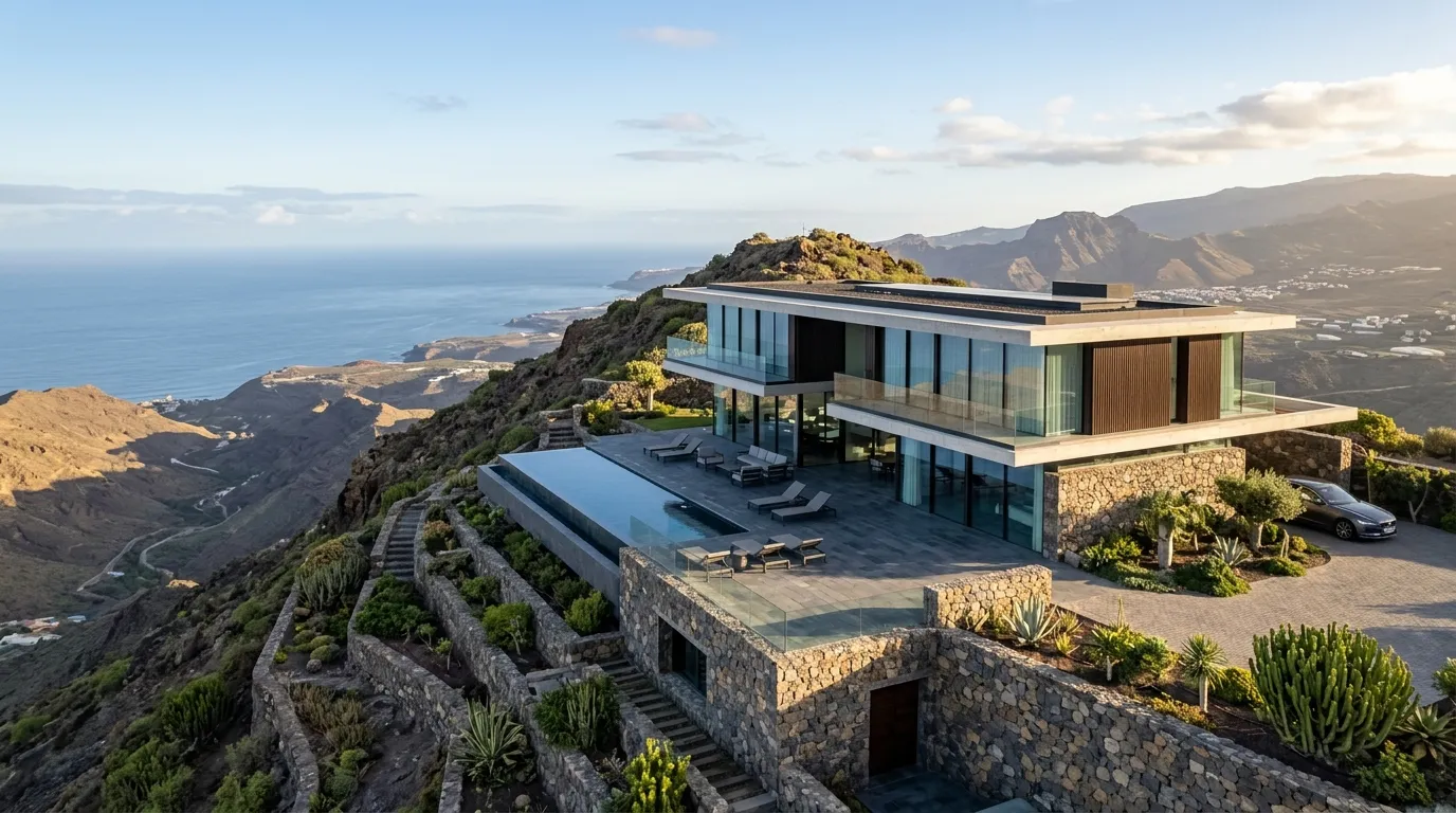 Architektur-Visualisierung eines Hauses in der Hanglage Monte León bei Maspalomas